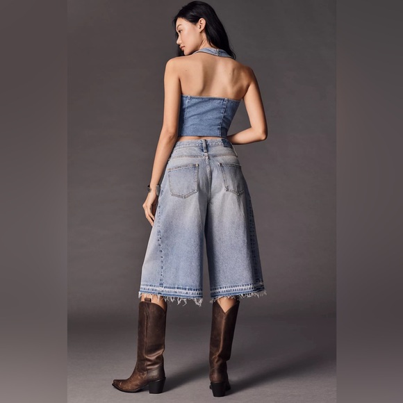 NWT Anthropologie Pilcro Pleated Culotte Wide-Leg Denim Shorts, Size 27 - Picture 6 of 10